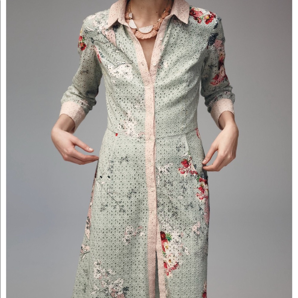 Anthropologie Varun Bahl Bloomed Eyelet Shirtdress